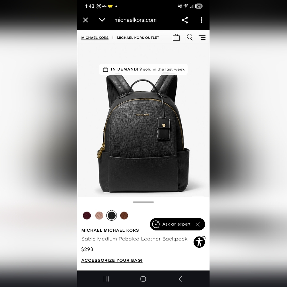 Michael Kors Black Pebbled Backpack